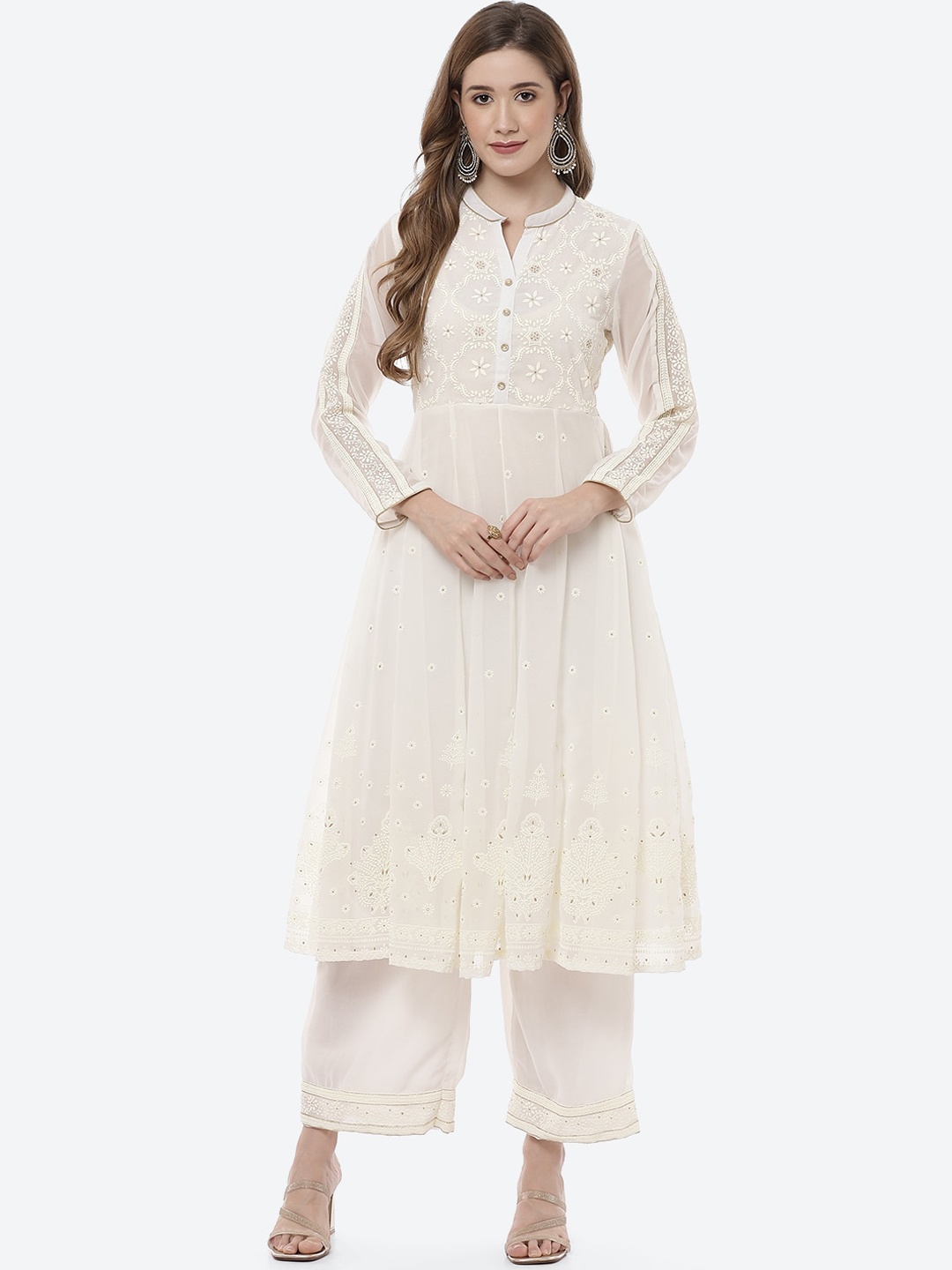 

Rangriti Women Off White Flared Sleeves Anarkali Kurta