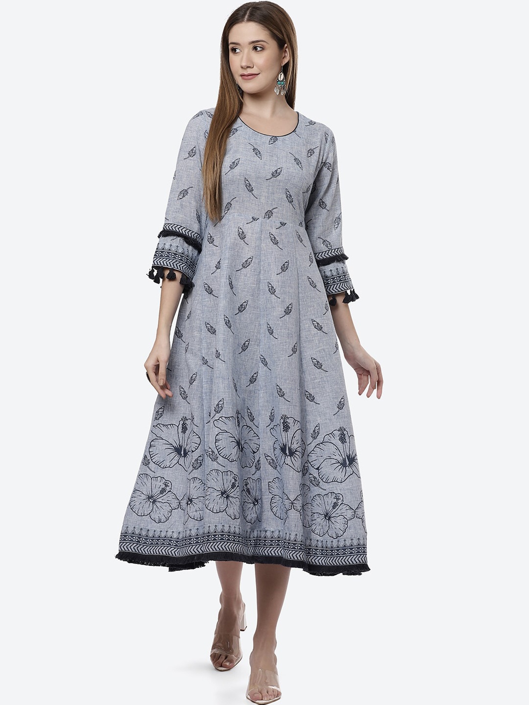 

Rangriti Women Grey & Black Ethnic Motifs Printed Flared Sleeves Anarkali Kurta