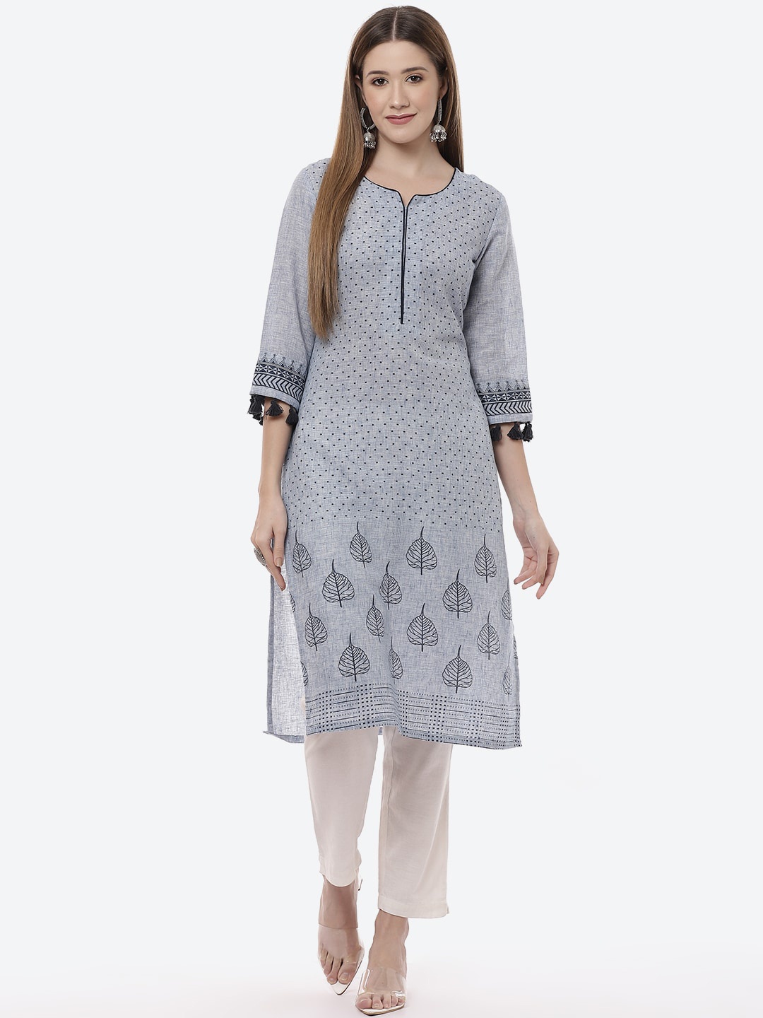 

Rangriti Women Grey & Black Ethnic Motifs Thread Work Kurta