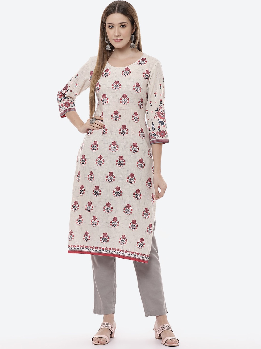 

Rangriti Women Off White Ethnic Motifs Printed Kurta