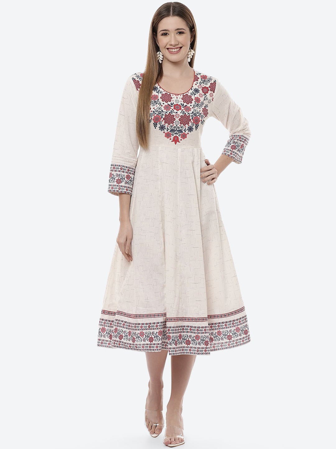 

Rangriti Women Off White Ethnic Motifs Embroidered Mirror Work Anarkali Kurta