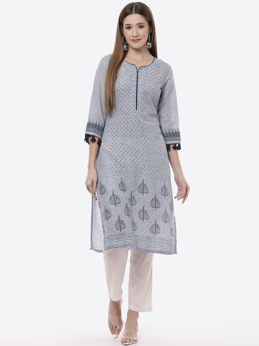 

Rangriti Women Blue Ethnic Motifs Thread Work Kurta