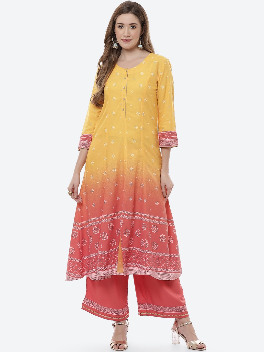 

Rangriti Women Yellow Ethnic Motifs Printed Kurta