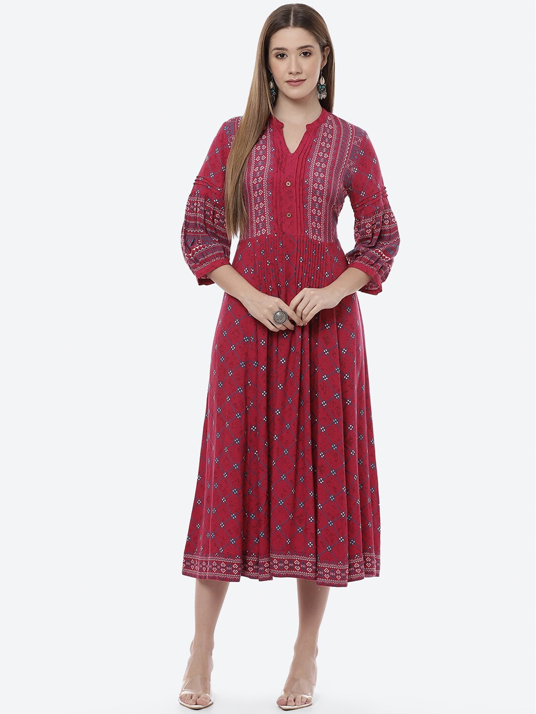 

Rangriti Women Magenta Ethnic Motifs Ethnic Midi Dress