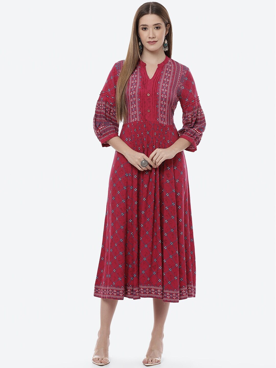 

Rangriti Magenta Ethnic Motifs Ethnic Midi Dress