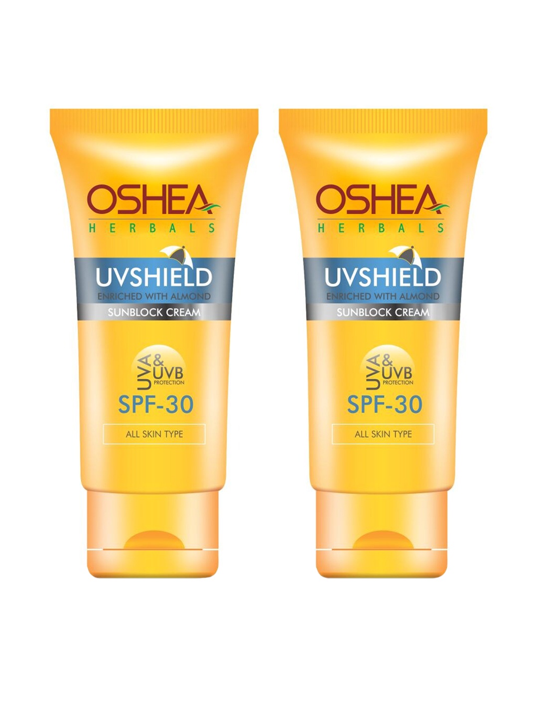 

Oshea Herbals Set of 2 UV Shield SPF 30 Sun Block Cream with Glycerine 60 g each, Yellow