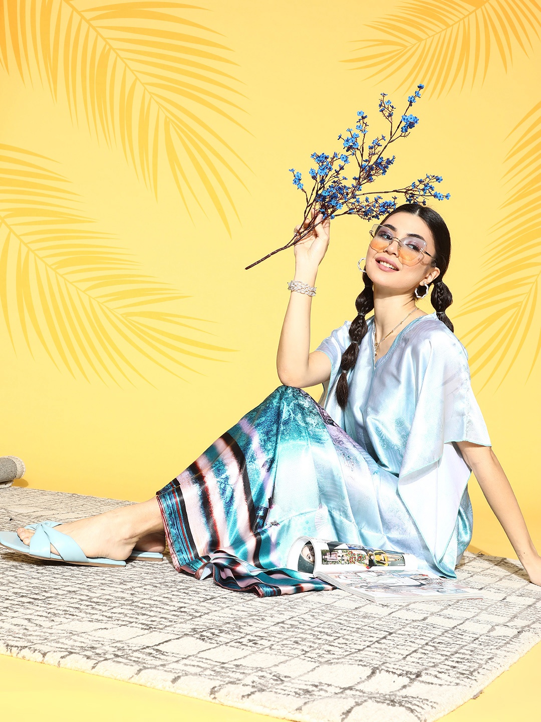 

Claura Women Stunning Blue Abstract Kaftan Nightdress
