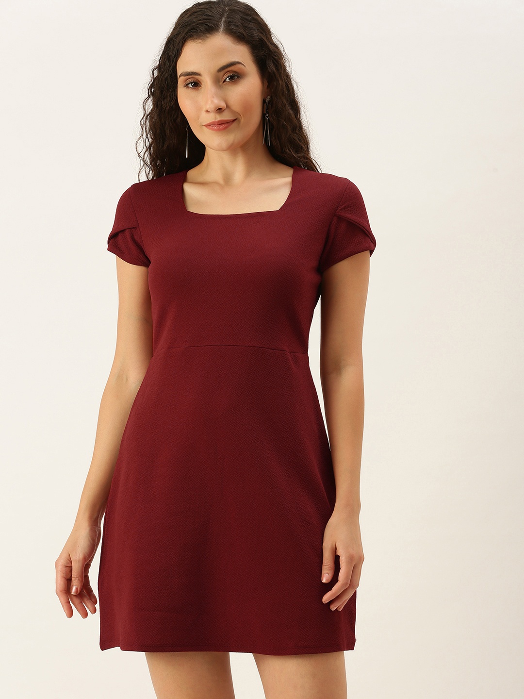 

The Vanca Maroon Solid A-Line Dress