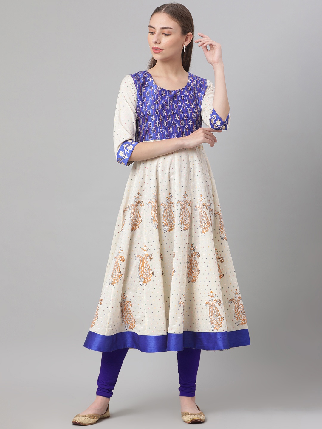 

MBE Women Off White & Blue Ethnic Motifs Printed Anarkali Kurta