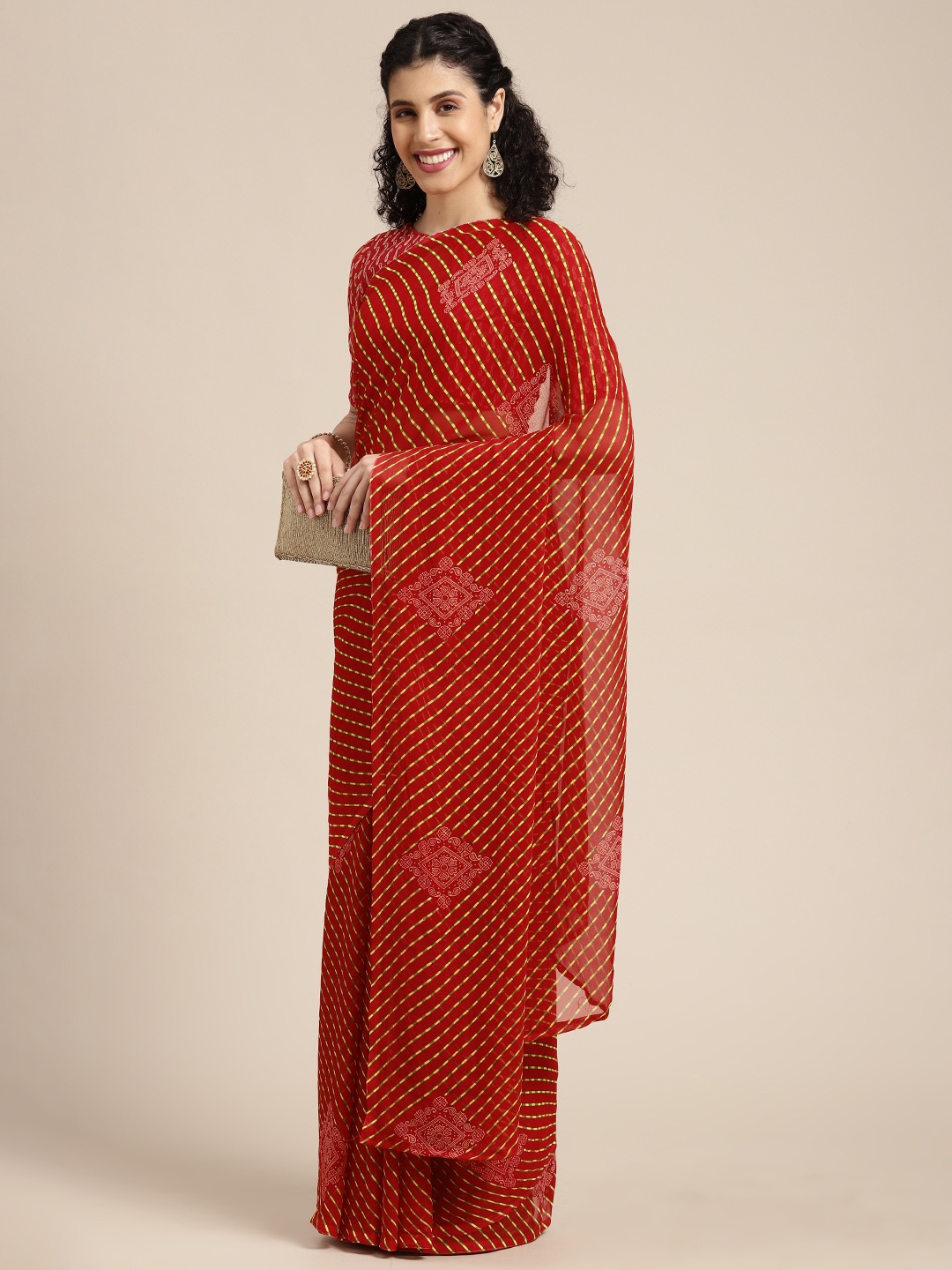 

KALINI Women Red & Yellow Striped Saree