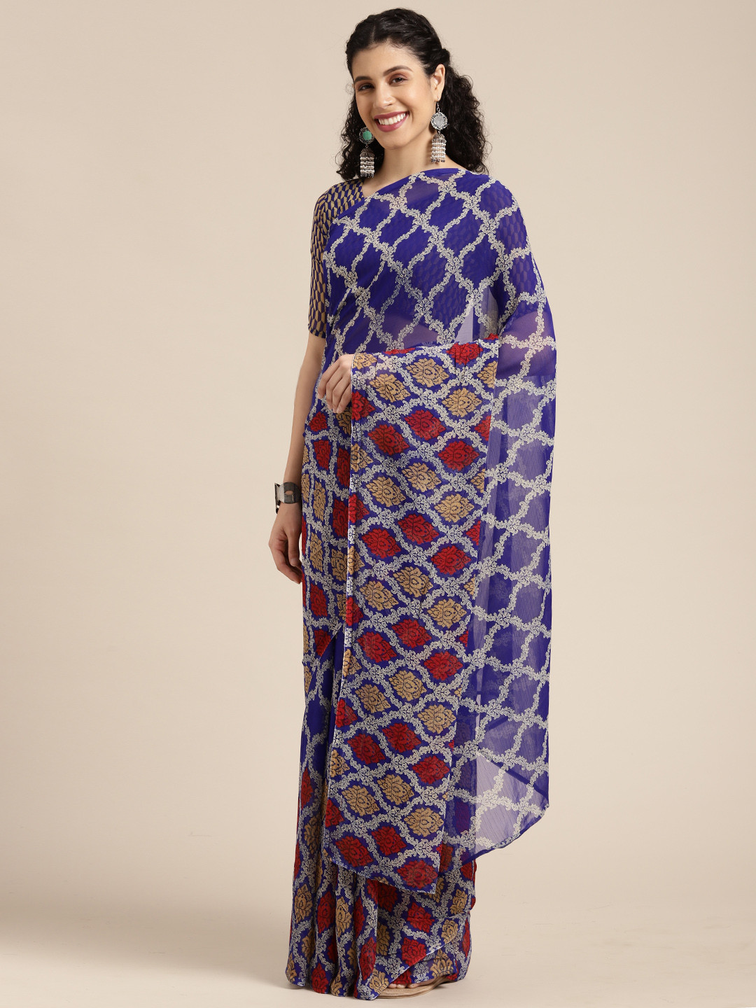 

KALINI Blue & Yellow Ethnic Motifs Printed Saree