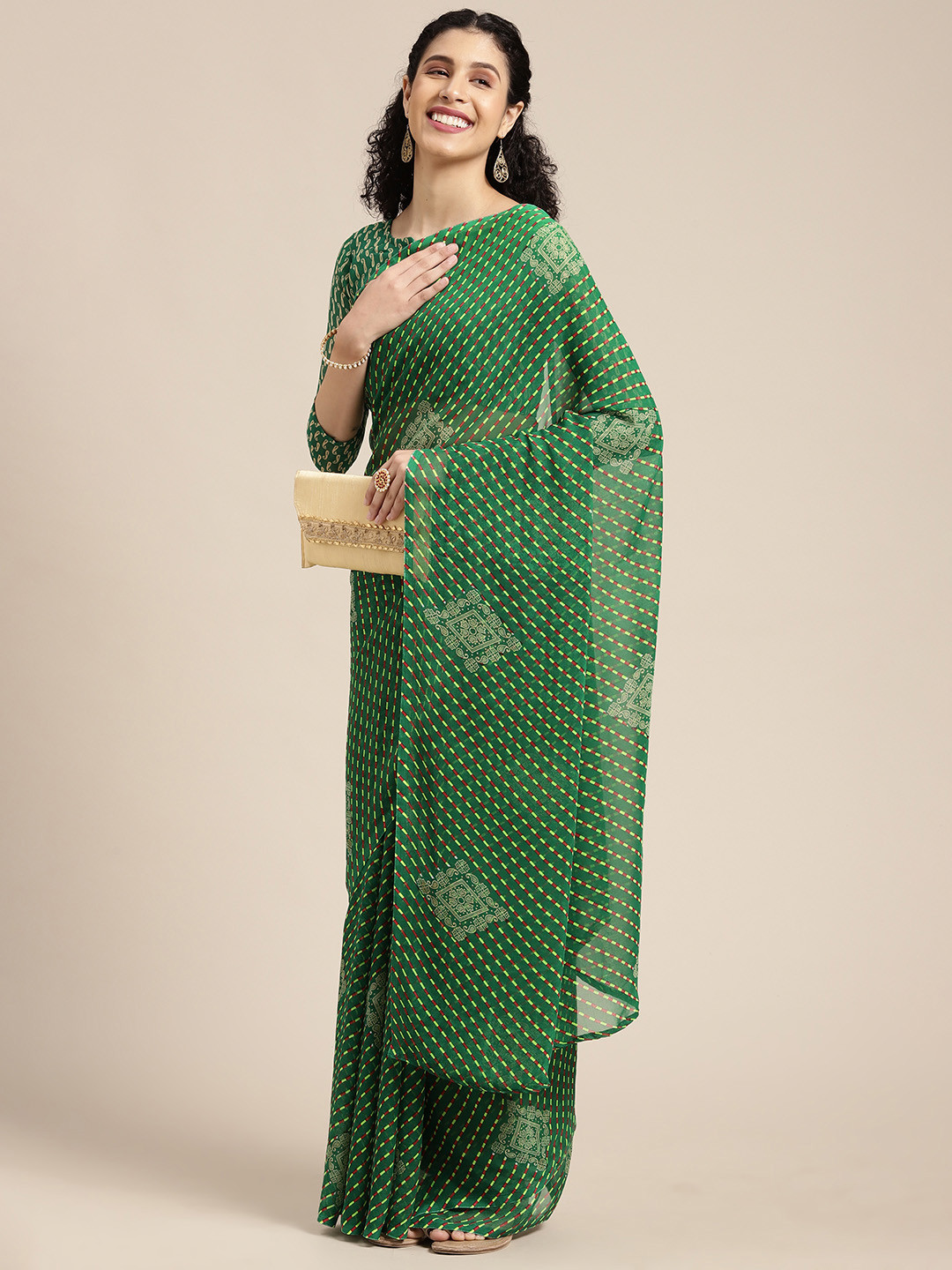 

KALINI Women Green & Yellow Striped Saree