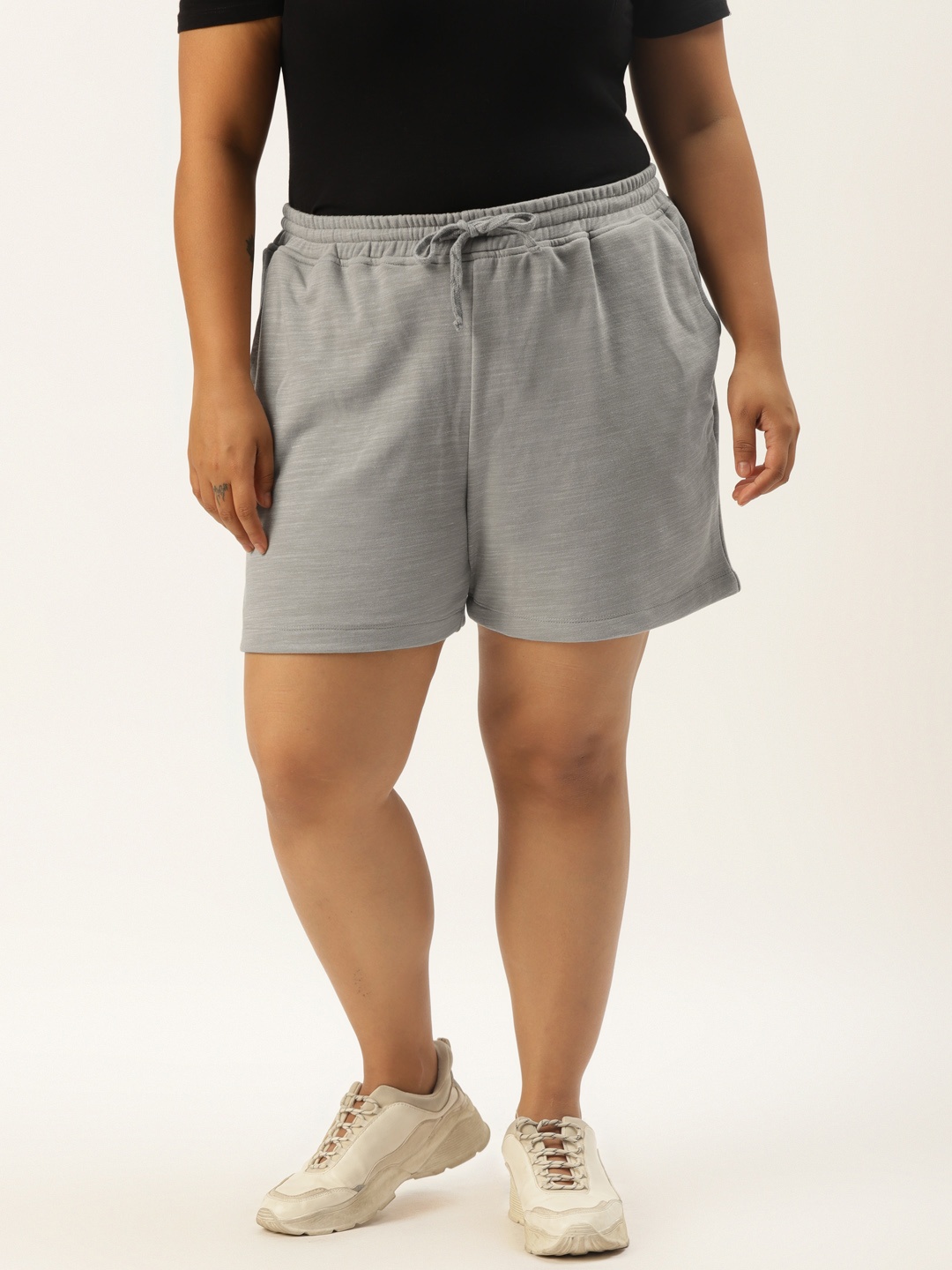 

Rute Women Grey Melange Solid Pure Cotton Plus Size Shorts