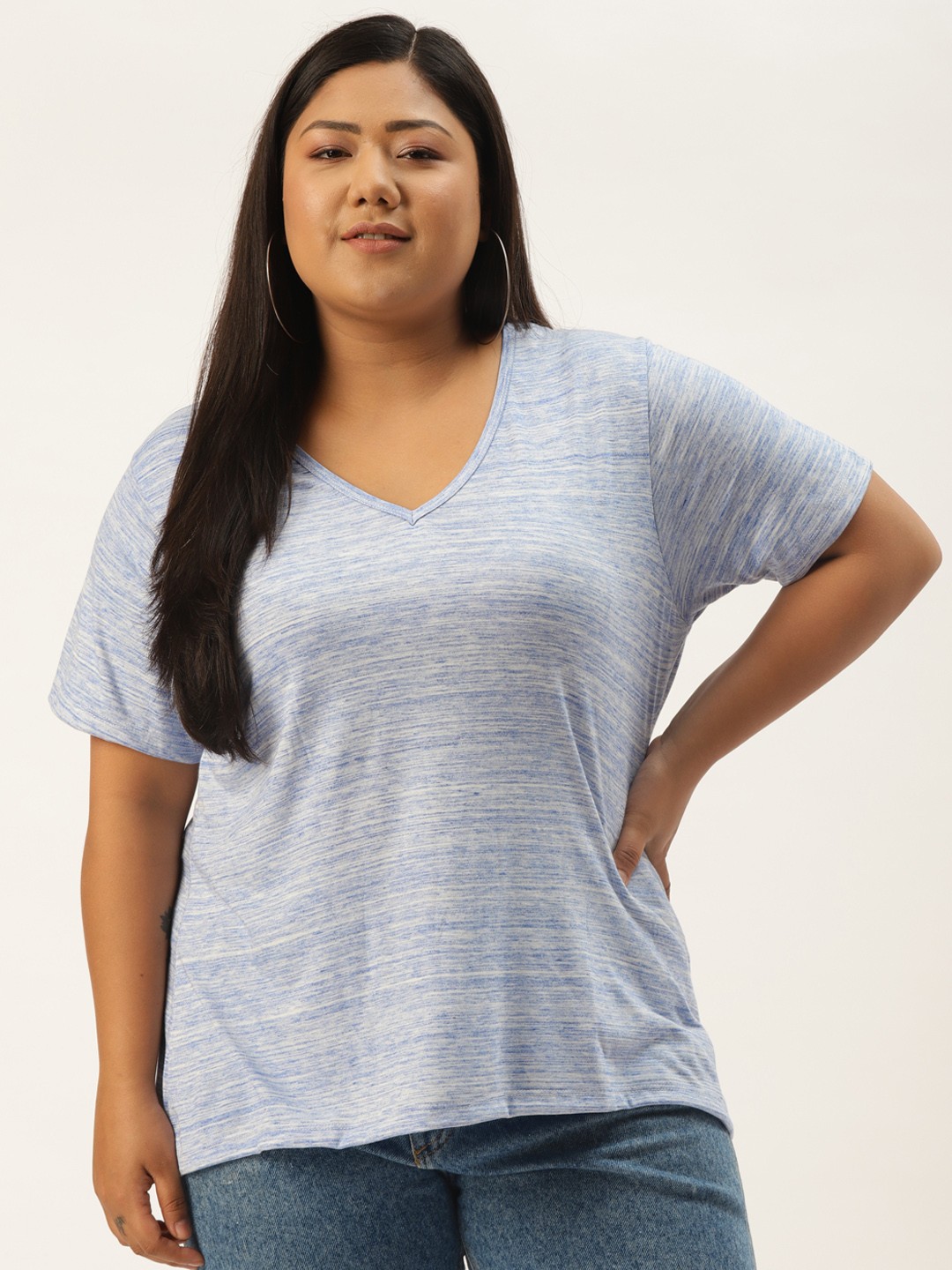 

Rute Women Blue & White Tie and Dye Pure Cotton Plus Size T-shirt