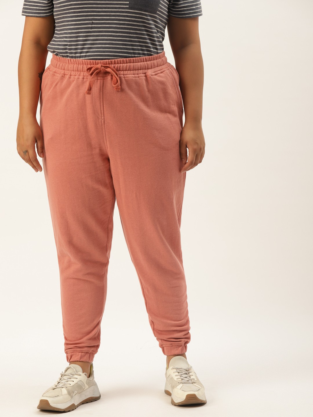 

Rute Women Plus Size Coral Pink Pure Cotton Slim Fit Solid Joggers