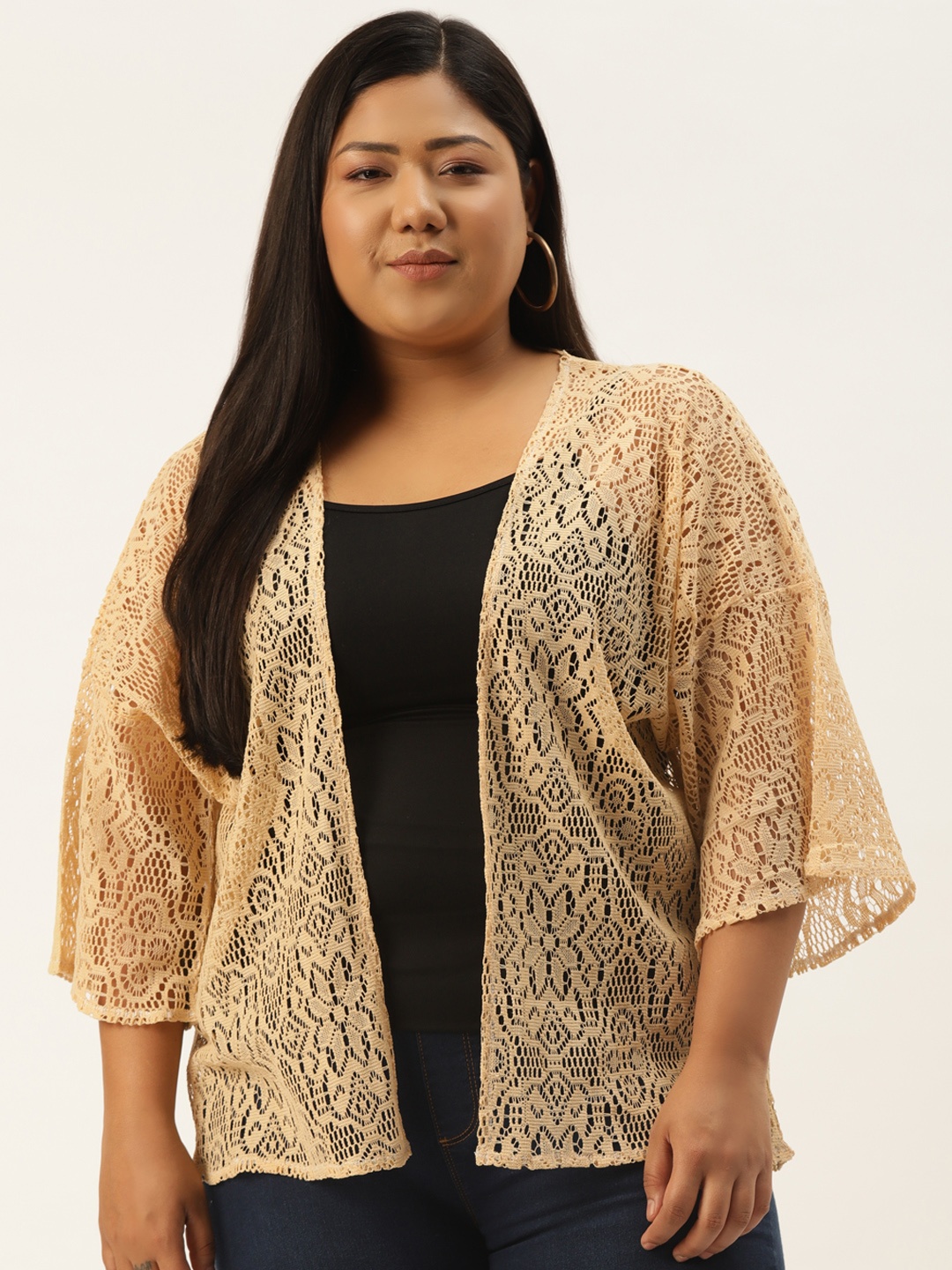 

Rute Women Plus Size Beige Cotton Lace Cotton Lace Shrug