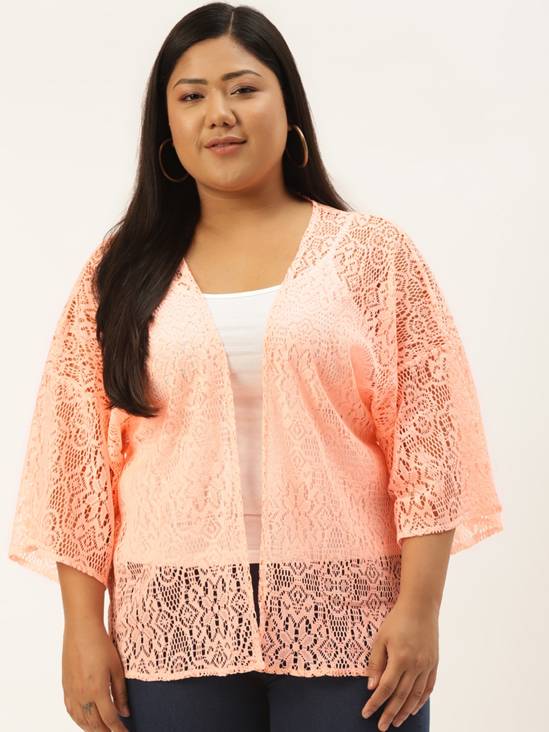 

Rute Women Plus Size Pink Cotton Lace Shrug
