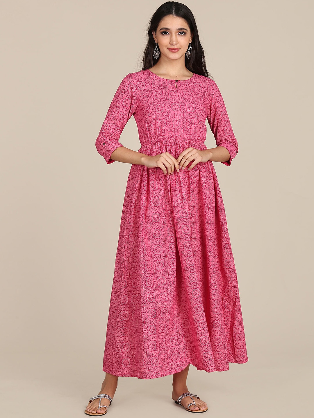 

Karigari Woman Pink Ethnic Motifs Maxi Dress