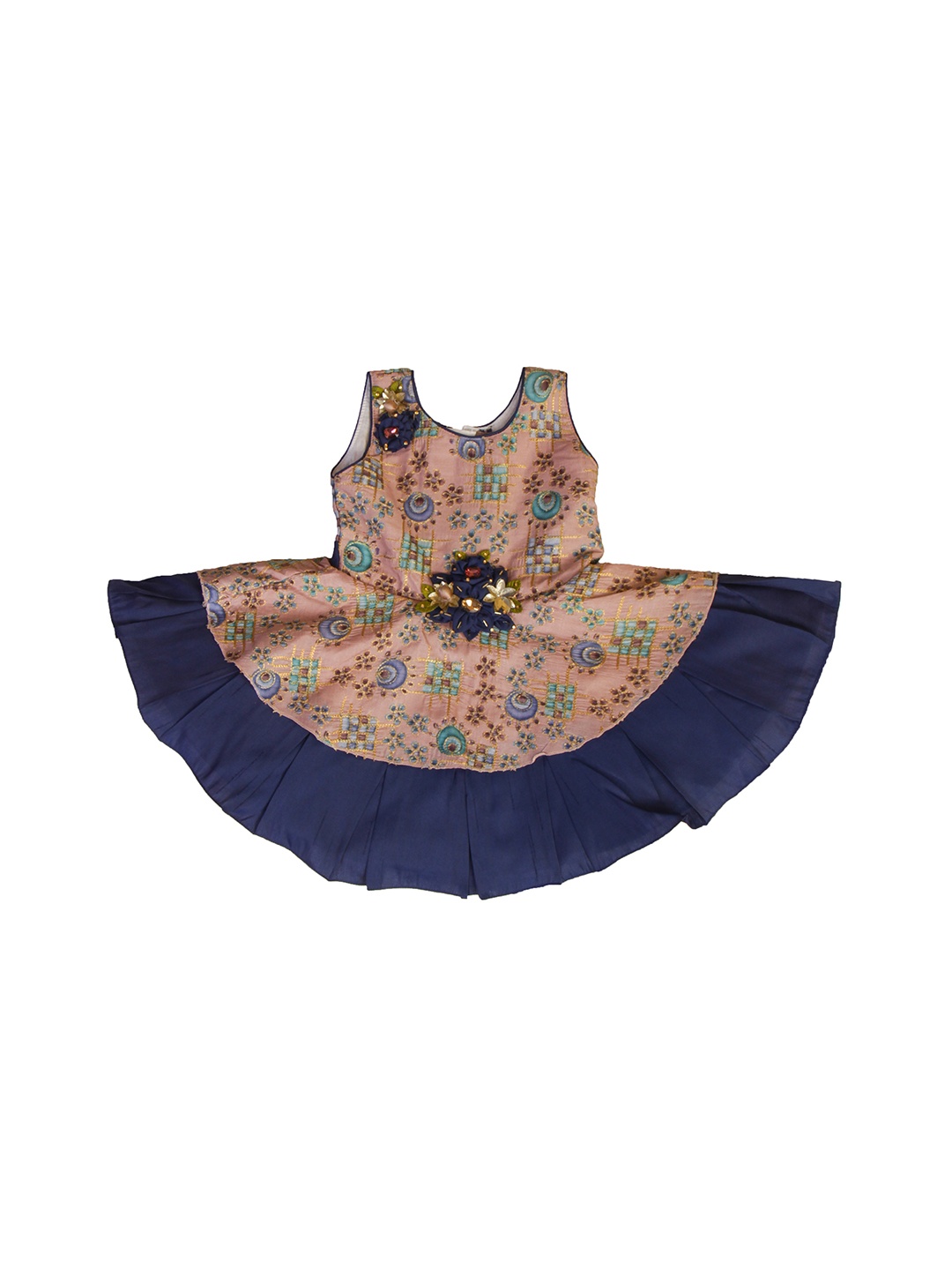 

Enfance Girls Mauve & Blue Embroidered Layered Net Dress