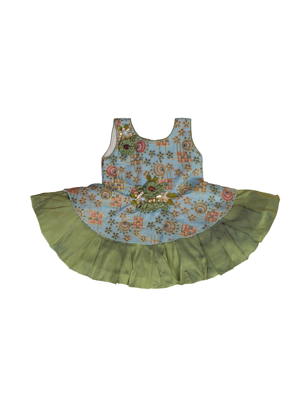 

Enfance Girls Blue & Green Embroidered Net A-Line Dress
