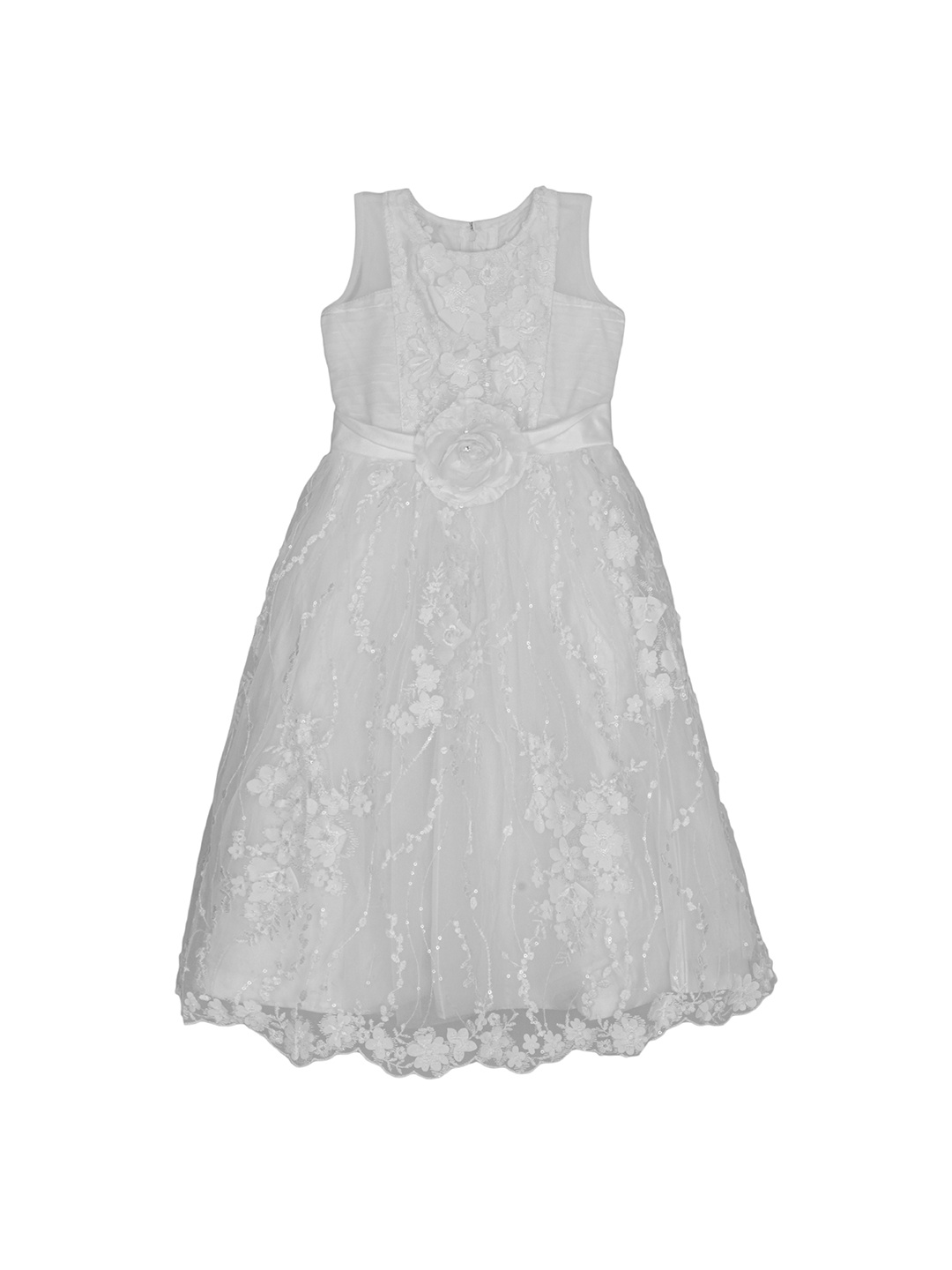 

Enfance Girls White Self Design Net Midi Dress