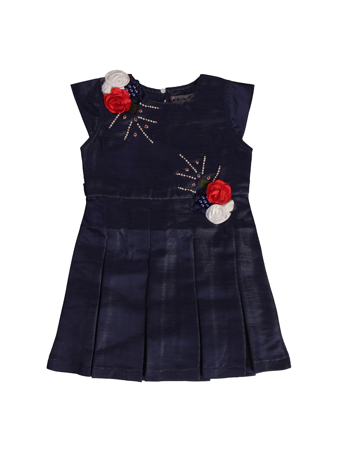 

Enfance Girls Navy Blue & Red Embellished Cotton A-Line Dress