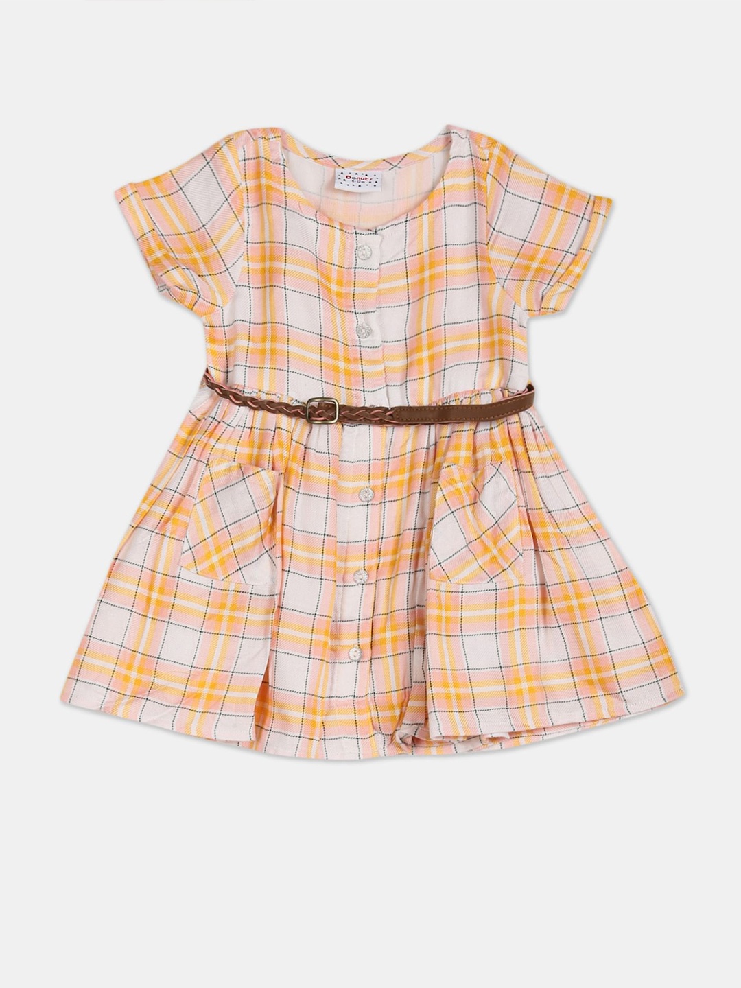 

Donuts Girls Yellow Checked Fit & Flare Dress