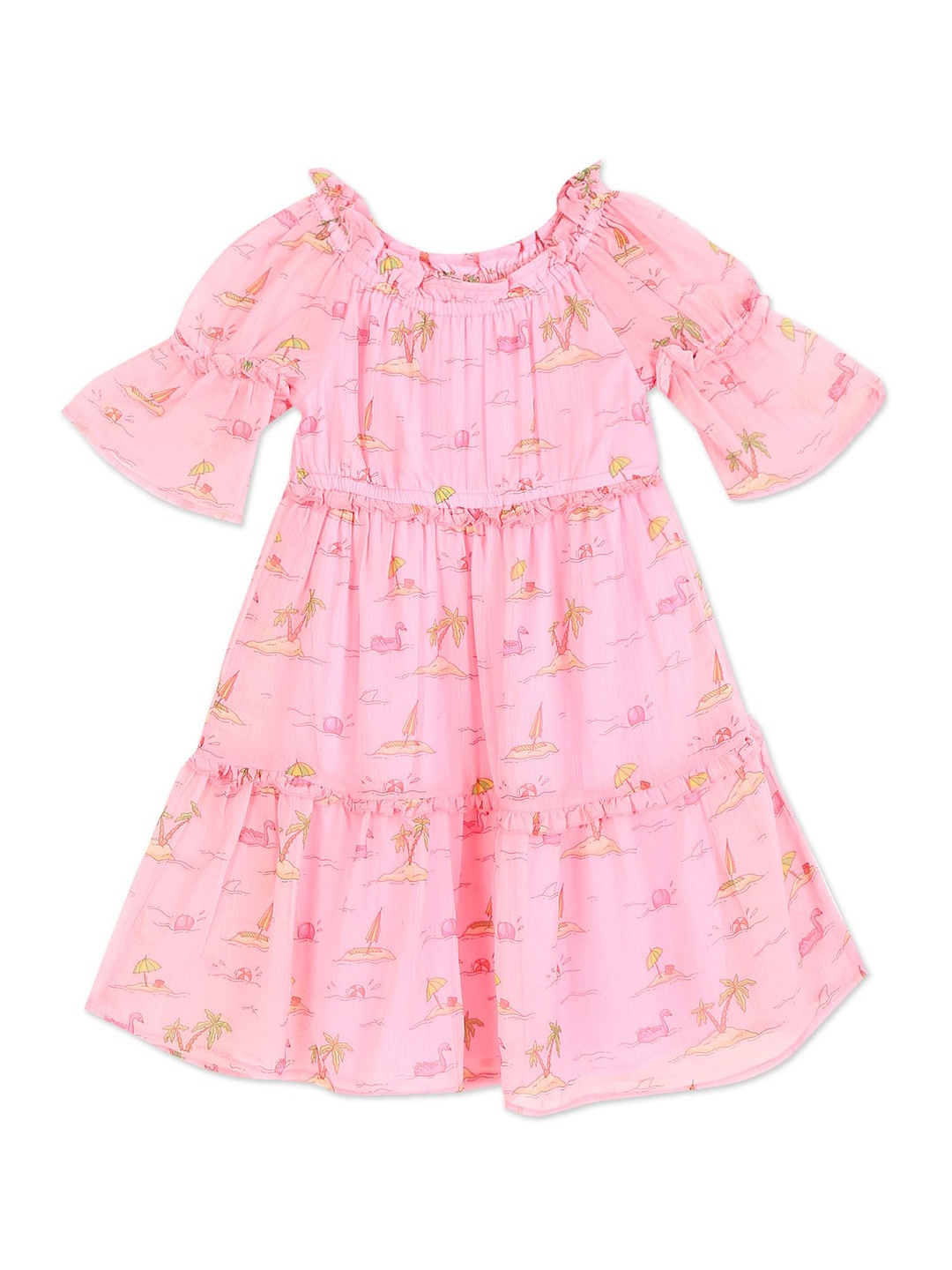 

Donuts Girls Pink Printed Tiered Dress