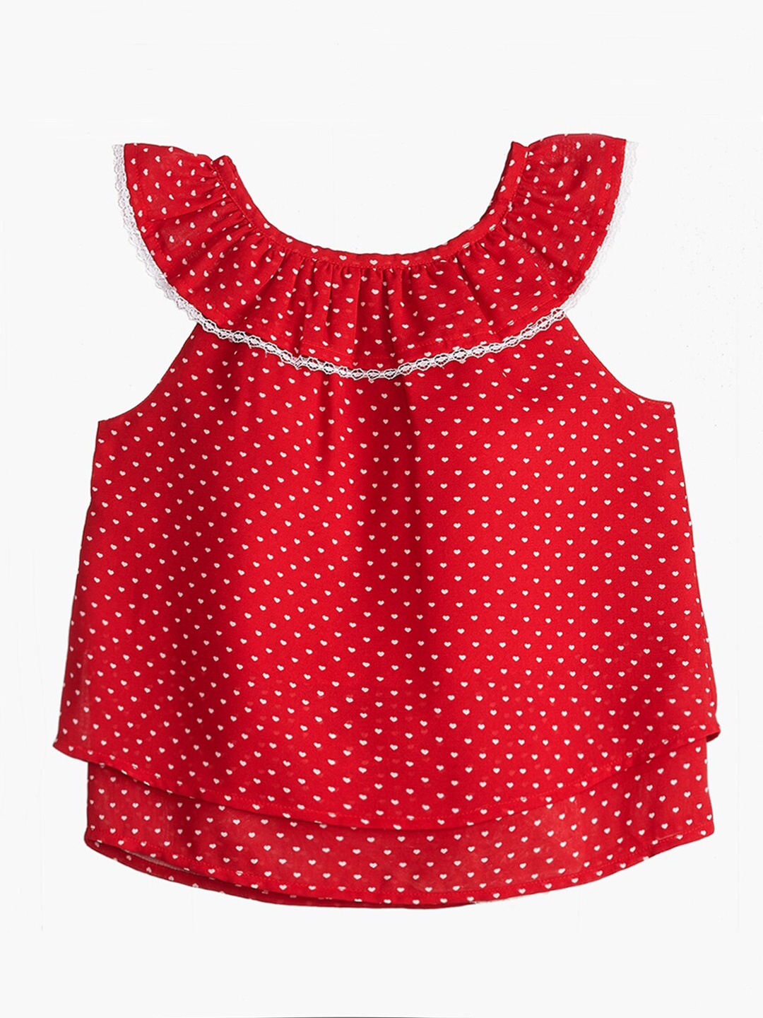 

CACA CINA Girls Red Polka Dot Print Layered Georgette Top