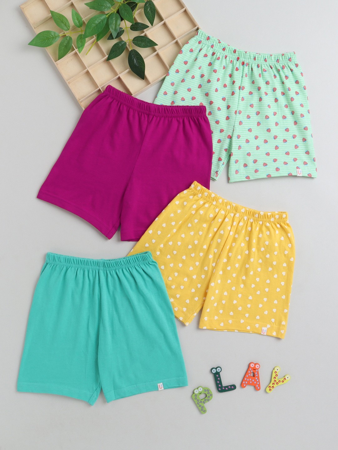 

BUMZEE Girls Pack Of 4 Cotton Shorts, Yellow