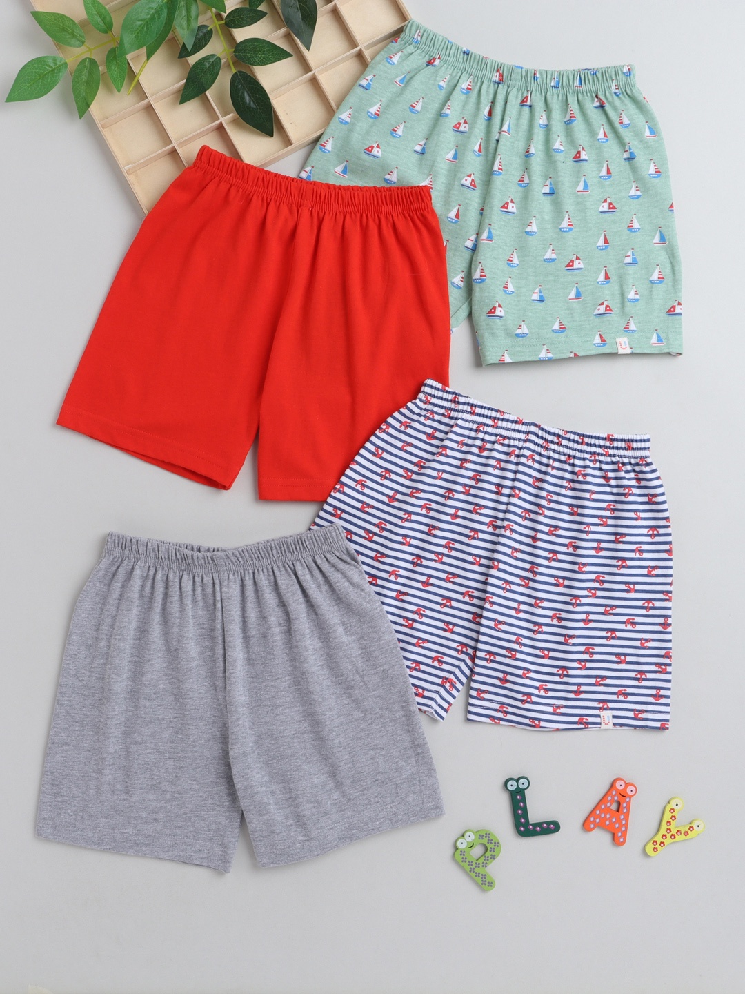 

BUMZEE Boys Pack Of 4 Printed Shorts, Grey