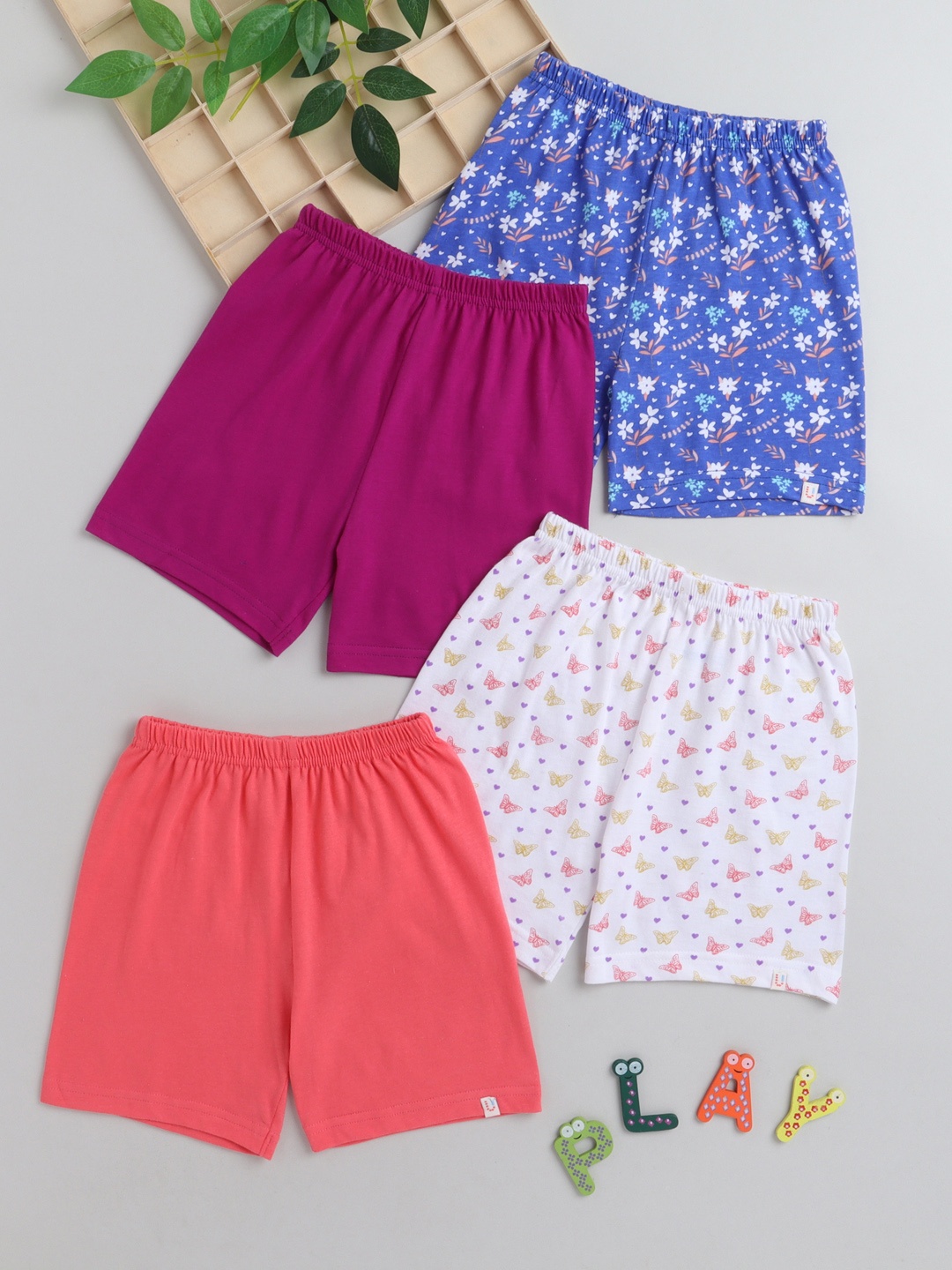 

BUMZEE Girls Pack Of 4 Printed Shorts, Orange