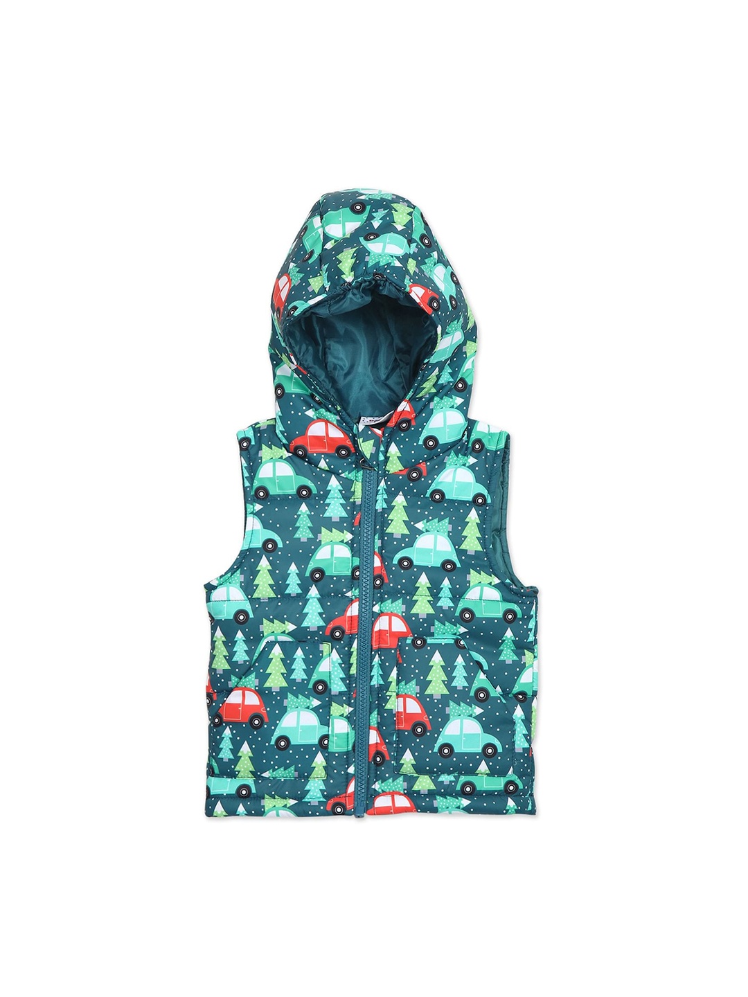 

Donuts Boys Green & White Printed Hooded Padded Jacket
