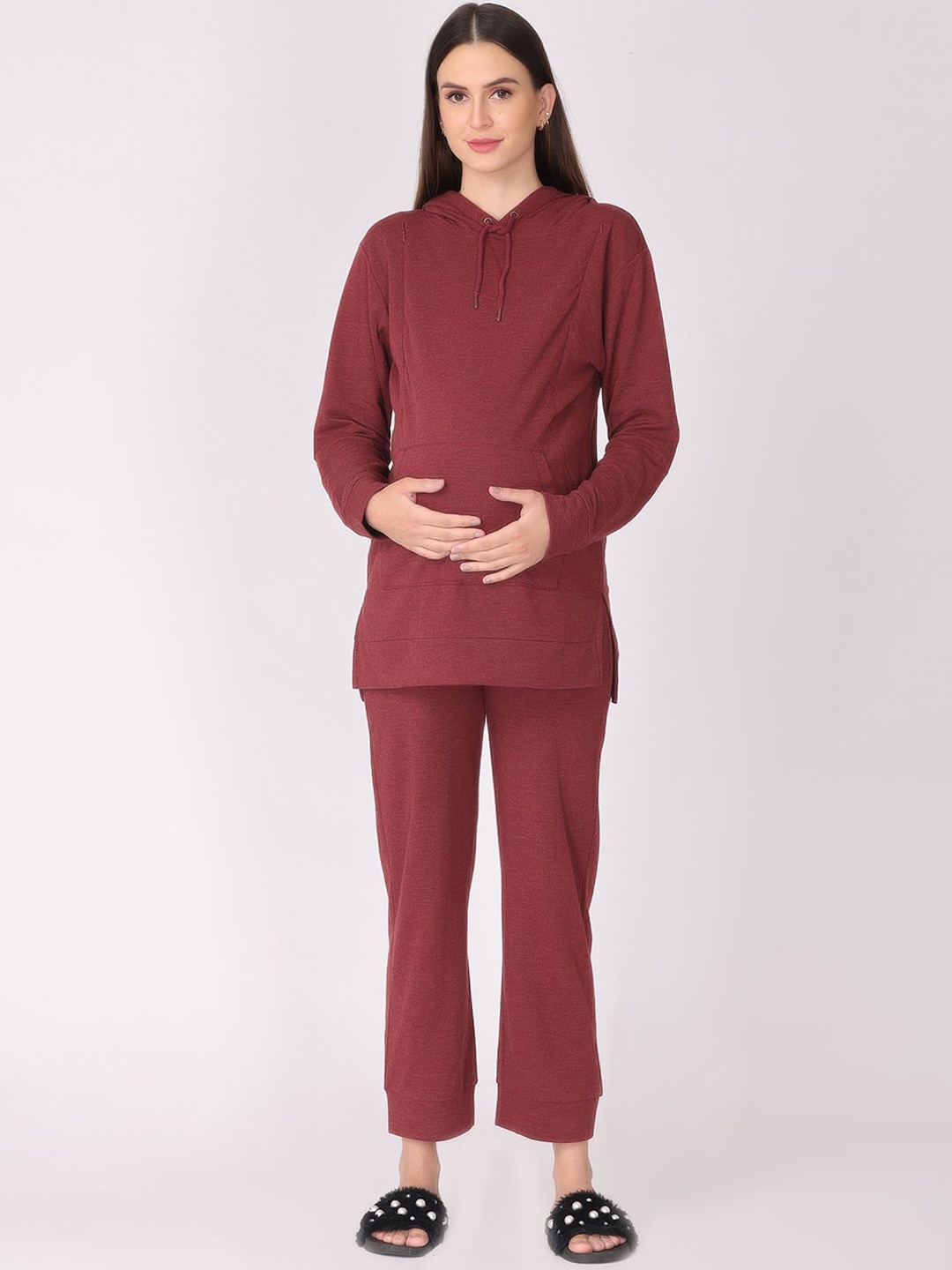 

The Mom Store Women Maroon Maternity & Nursing Hoodie Night suit