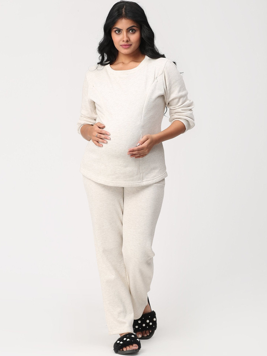 

The Mom Store Maternity Women Cream Night Suit