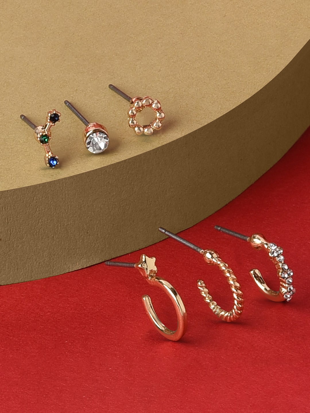 

Accessorize London Women Set of 6 Blue Harvest Stud & Cuff Earring, Gold