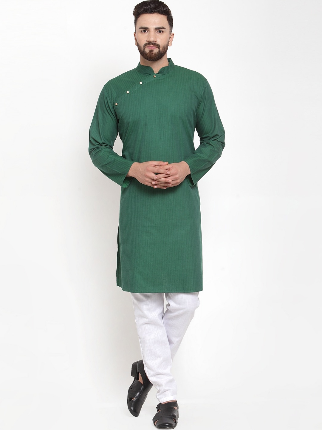 

Purple State Men Green Thread Work Self Design Straight Kurta