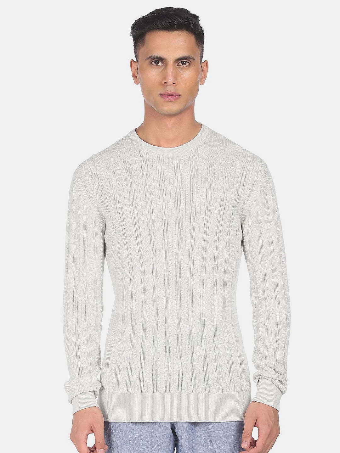 

Arrow Sport Men White Cable Knit Pullover
