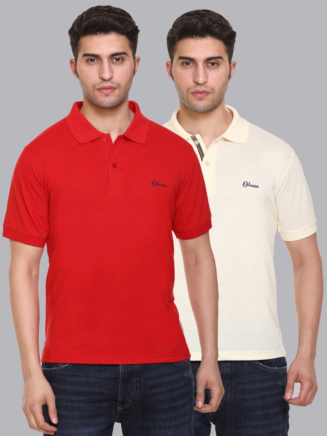 

Obaan Men Pack Of 2 Red & Cream-Coloured Polo Collar T-shirt