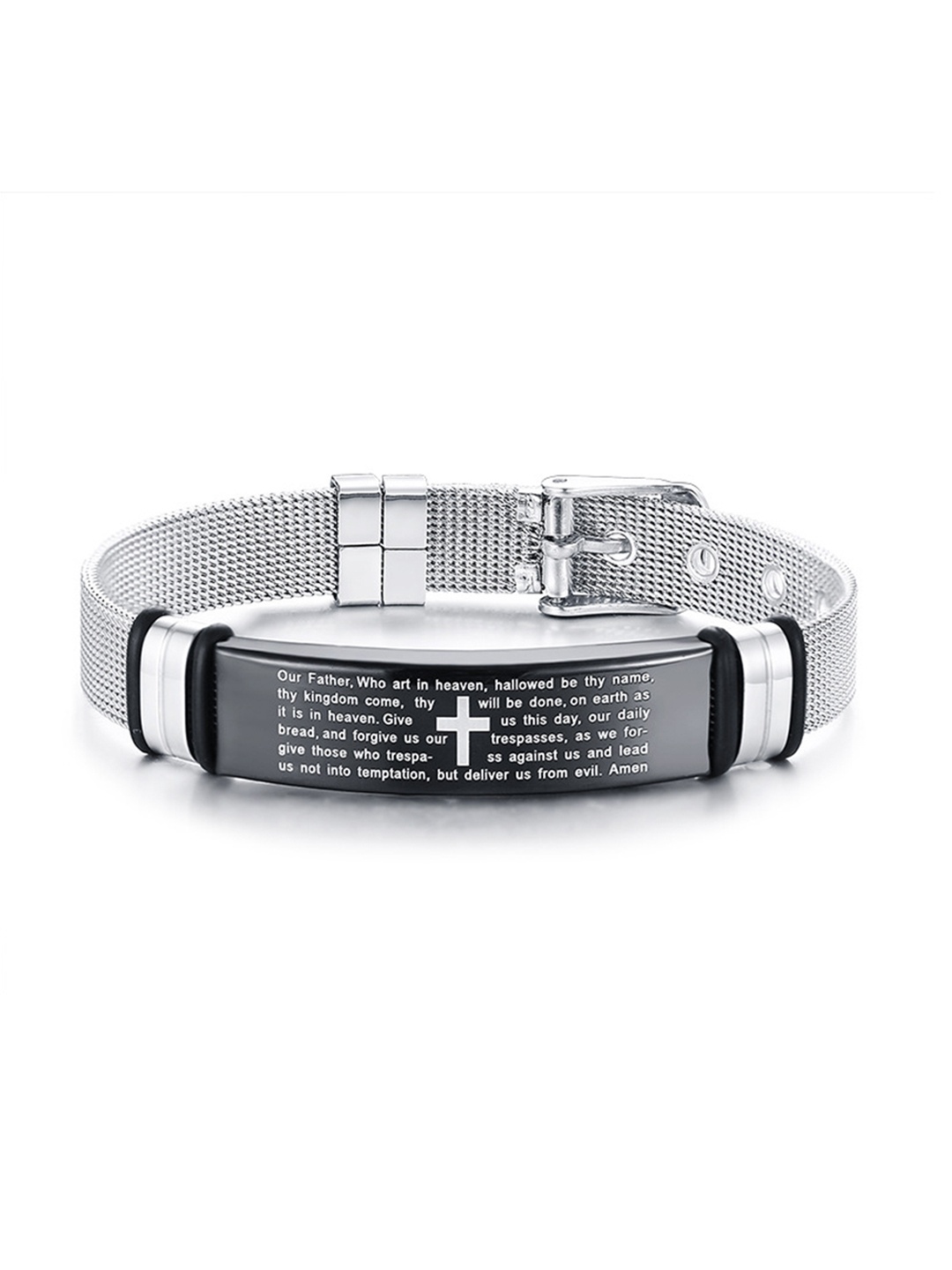 

Yellow Chimes Men Silver-Toned & Black Wraparound Bracelet