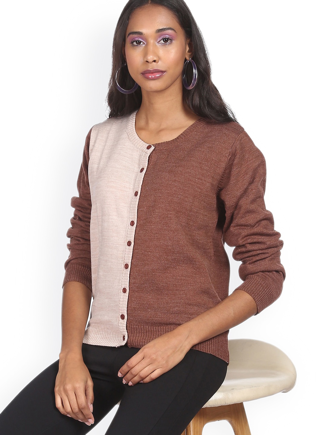 

Sugr Women Beige & Brown Colourblocked Cardigan