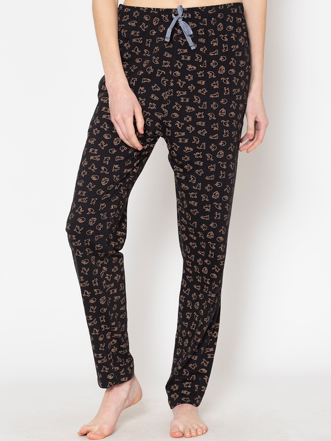 

Lounge Dreams Women Black Abstract Printed Pure Cotton Lounge Pants