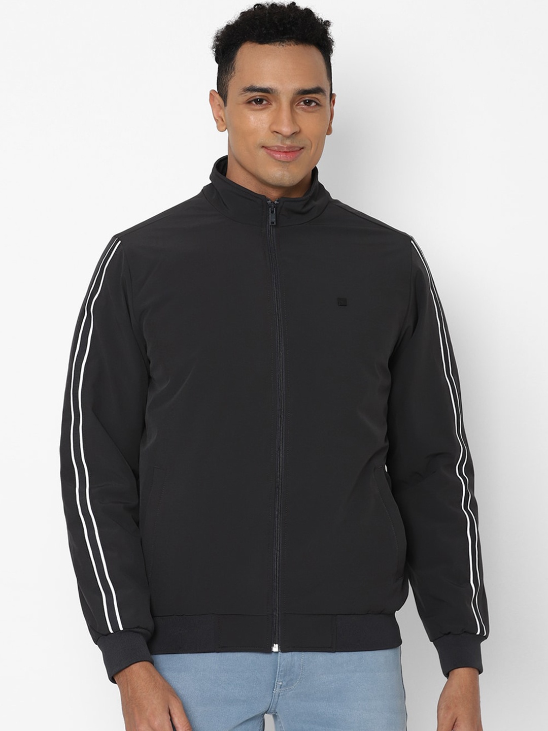 

Allen Solly Men Black & White Striped Bomber Jacket
