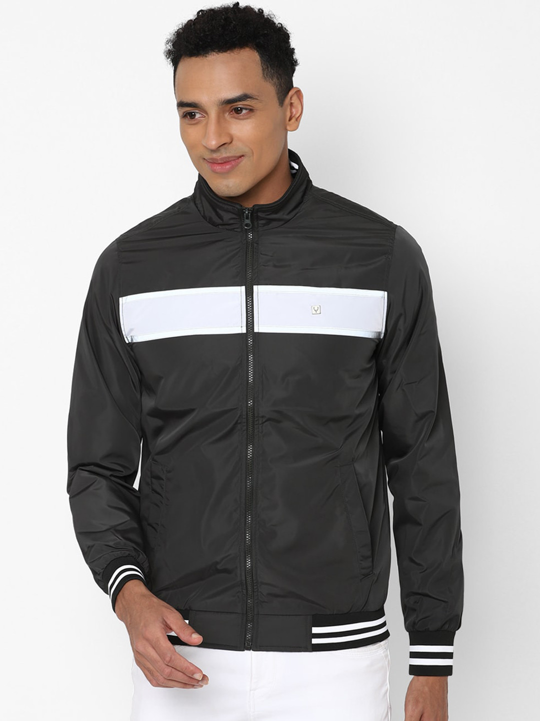 

Allen Solly Men Grey Striped Bomber Jacket