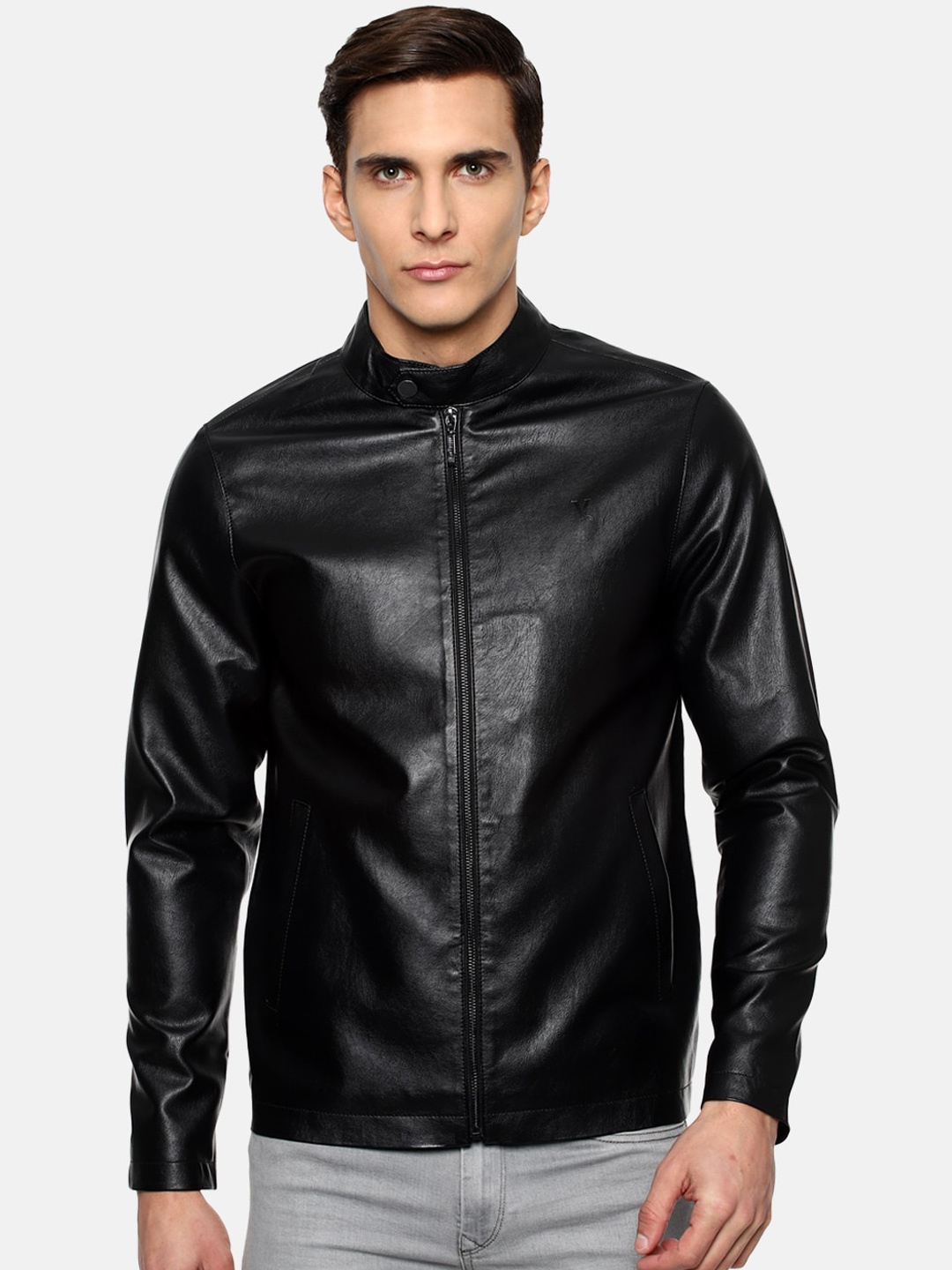 

V Dot Men Black Biker Jacket