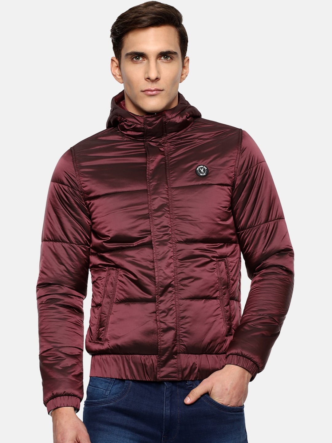 

V Dot Men Maroon Hooded Padded Jacket