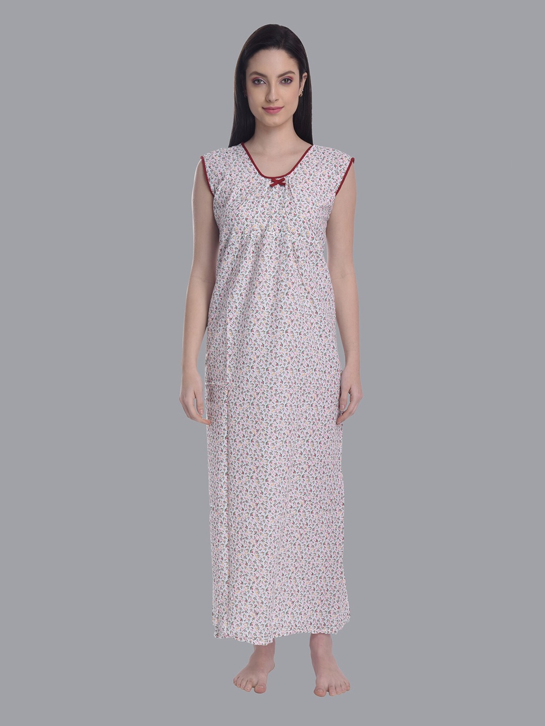 

CIERGE Red Printed Pure Cotton Maxi Nightdress