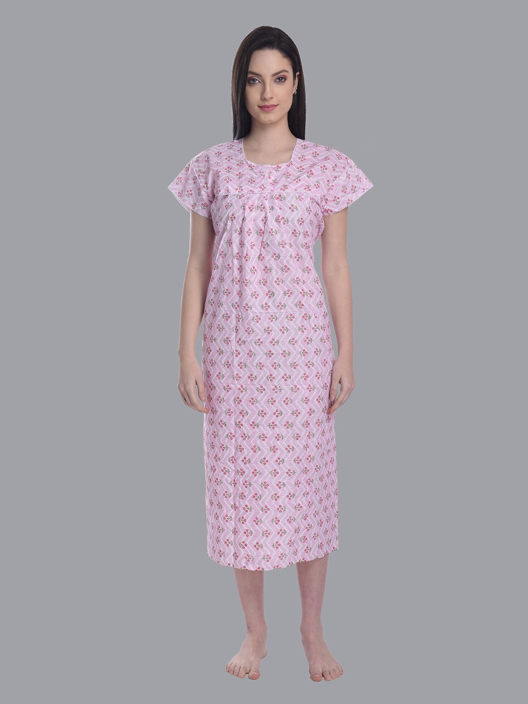

CIERGE Women Pink Floral Printed Pure Cotton Nightdress