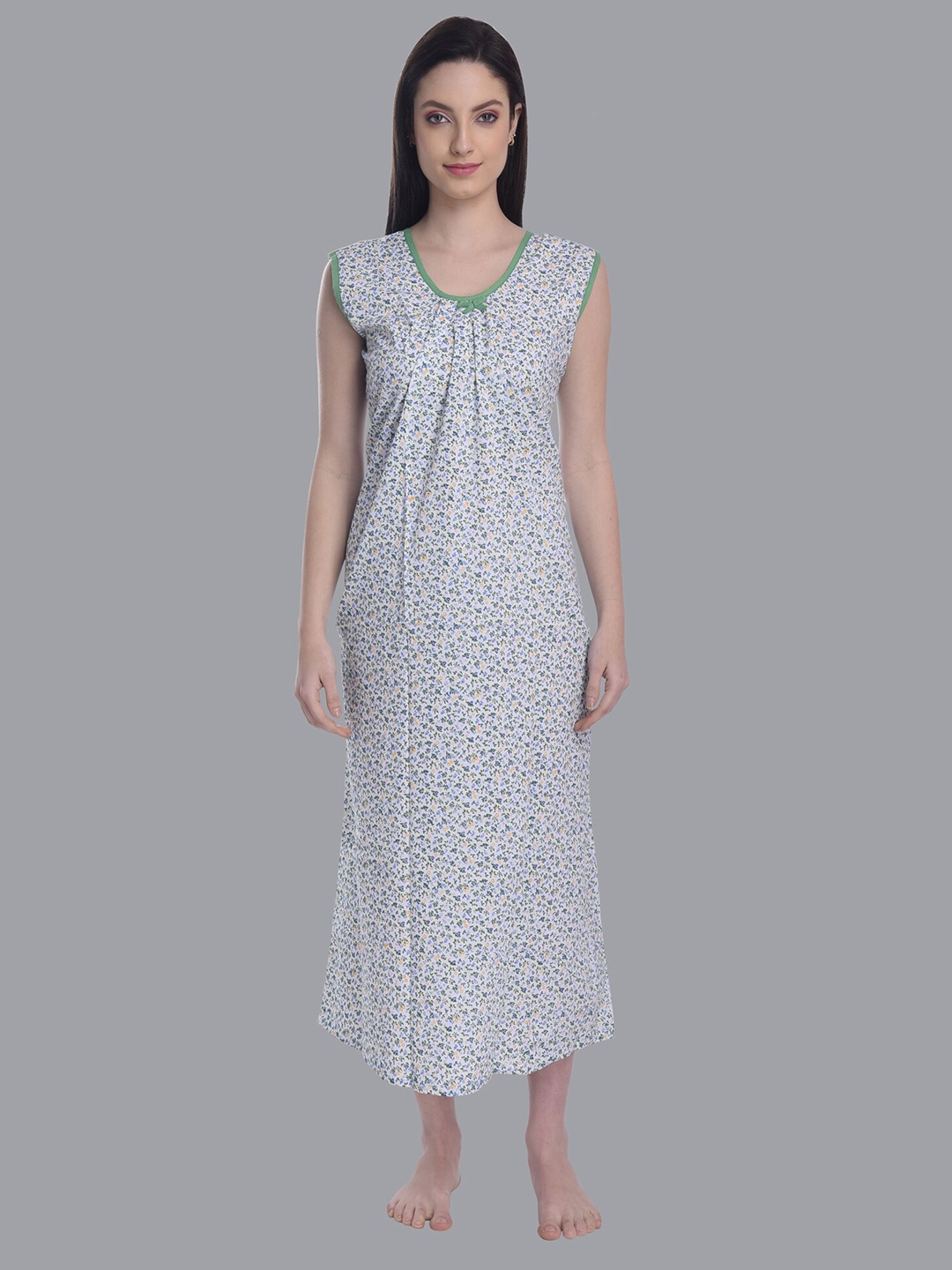 

CIERGE Green Printed Pure Cotton Maxi Nightdress