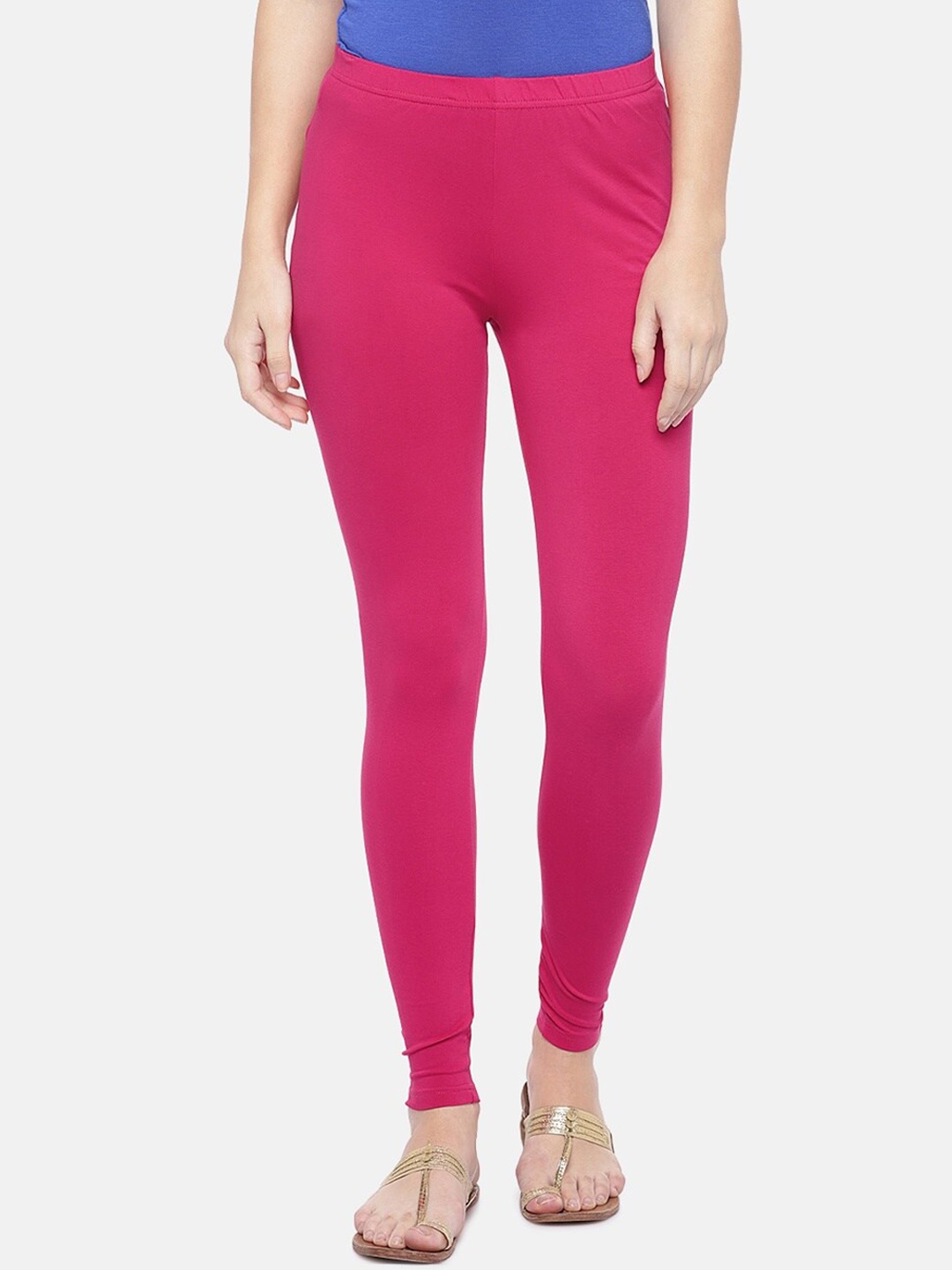 

Ethnicity Women Pink Solid Cotton Ankle-Length Leggings